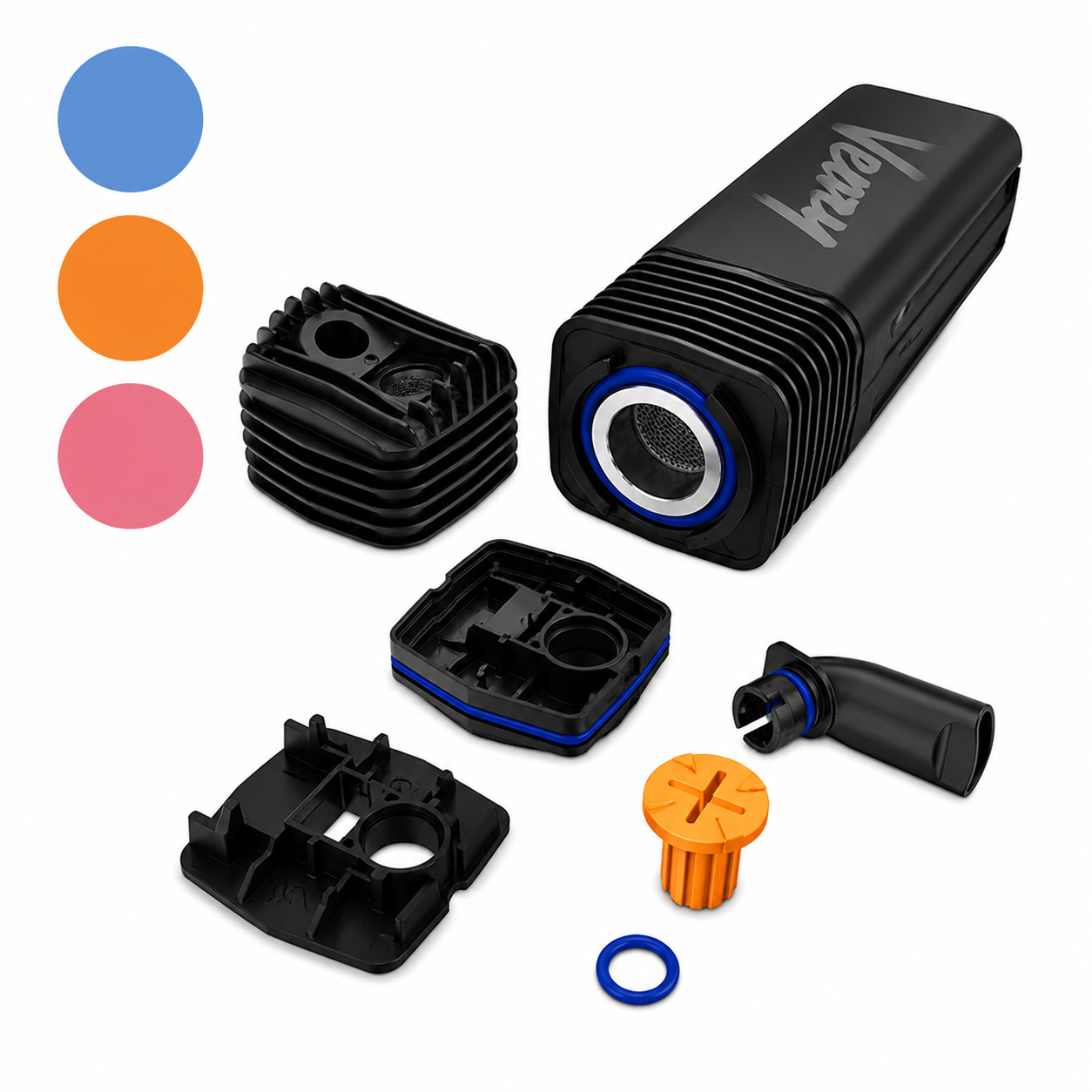 Vaporizador Veazy desmontado en sus piezas para limpieza y mantenimiento